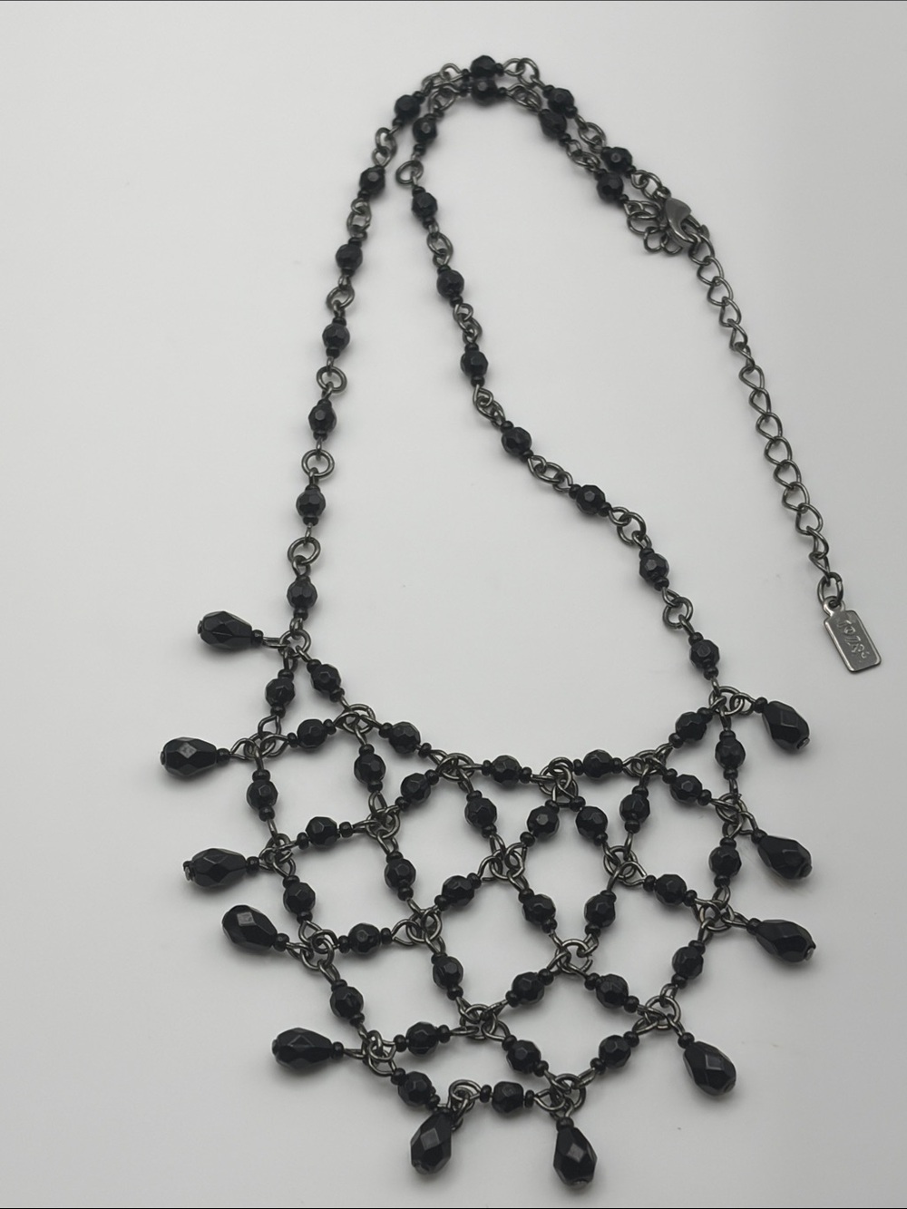 1928 Brand Black Beaded Lattice Necklace - Picture 2 of 4